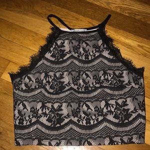 High neck lace crop top